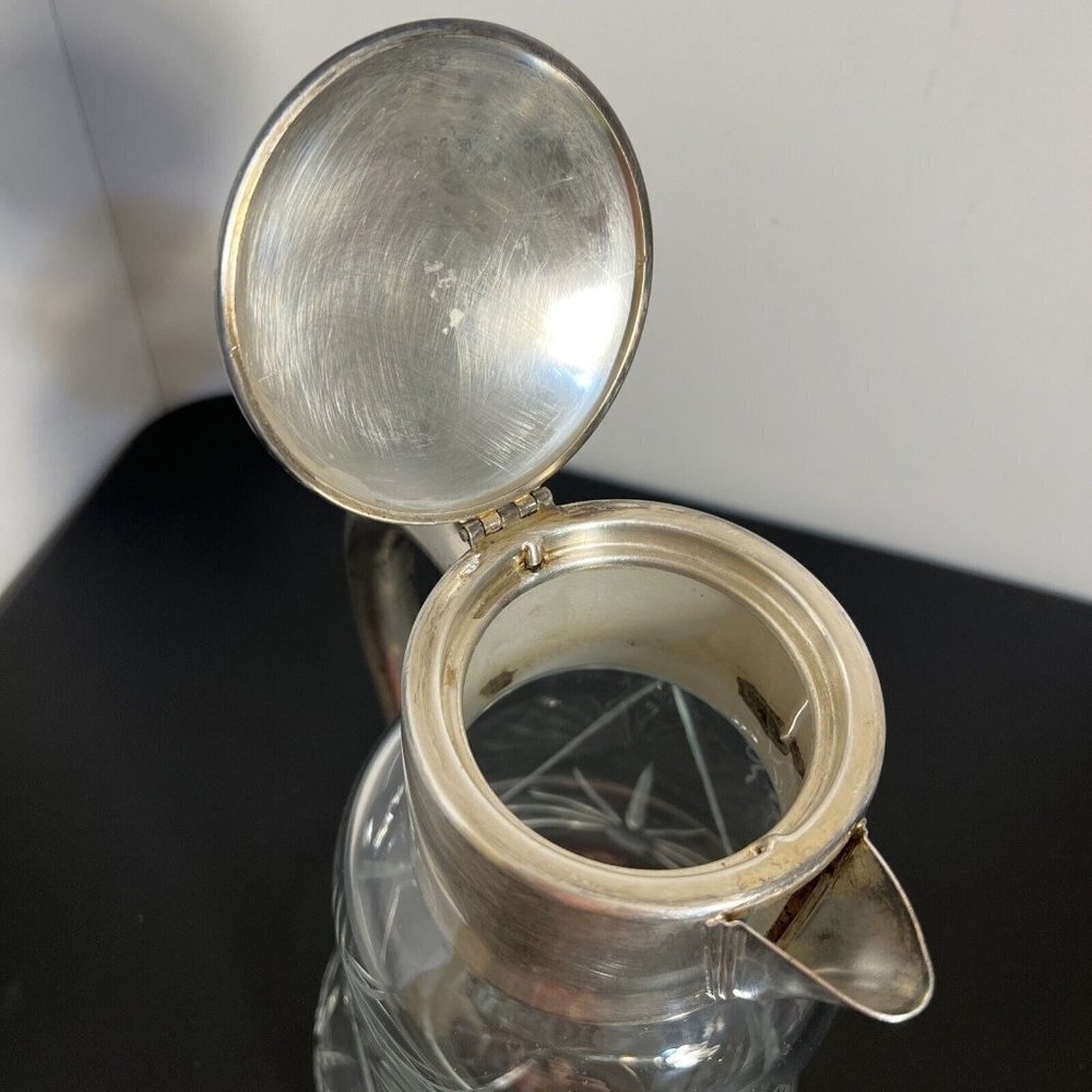 Vintage HKE Pitcher Cold Crystal Glass Closed Silver Plated Mount 10” - Picture 6 of 16